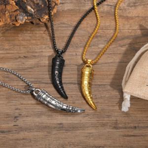 Collier Viking Loup "Croc du Vegvísir Nordique" - 3 couleurs au choix !