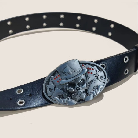 Magnifique Ceinture Tête de Mort Poker « Crâne As des Ombres »
