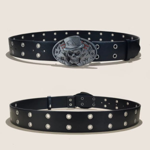 Détails cocmplet de la Ceinture Tête de Mort Poker « Crâne As des Ombres »