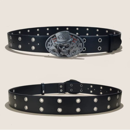 Détails cocmplet de la Ceinture Tête de Mort Poker « Crâne As des Ombres »