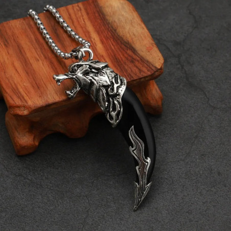 Collier Viking Loup - Croc du Ragnarök Couleur Noir