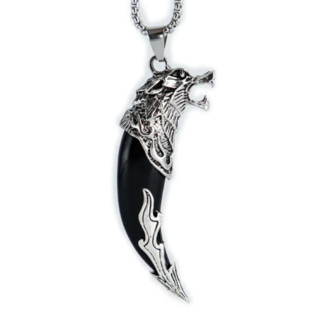 Avant Collier Viking Loup - Croc du Ragnarök Couleur Noir