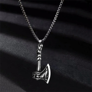 Vue de Face Collier Viking Loup - Hache du Ragnarök