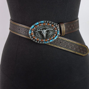 Vue portee Ceinture Tête de Mort Western « Crâne Sombre Élégance Noire »
