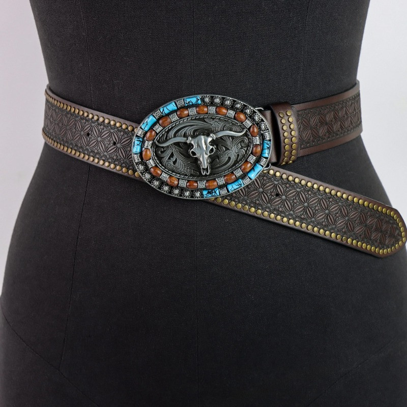 Vue portee Ceinture Tête de Mort Western « Crâne Sombre Élégance Noire »