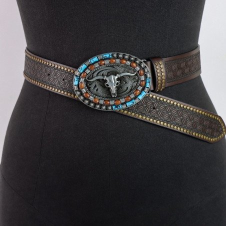 Vue portee Ceinture Tête de Mort Western « Crâne Sombre Élégance Noire »
