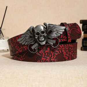 Ceinture Tête de Mort Rock « Ailes Électriques du Crâne Rouge »