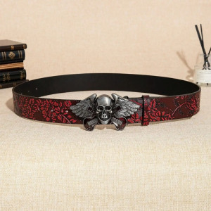 Vue de Face Ceinture Tête de Mort Rock « Ailes Électriques du Crâne Rouge »