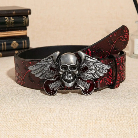 Avant Ceinture Tête de Mort Rock « Ailes Électriques du Crâne Rouge »