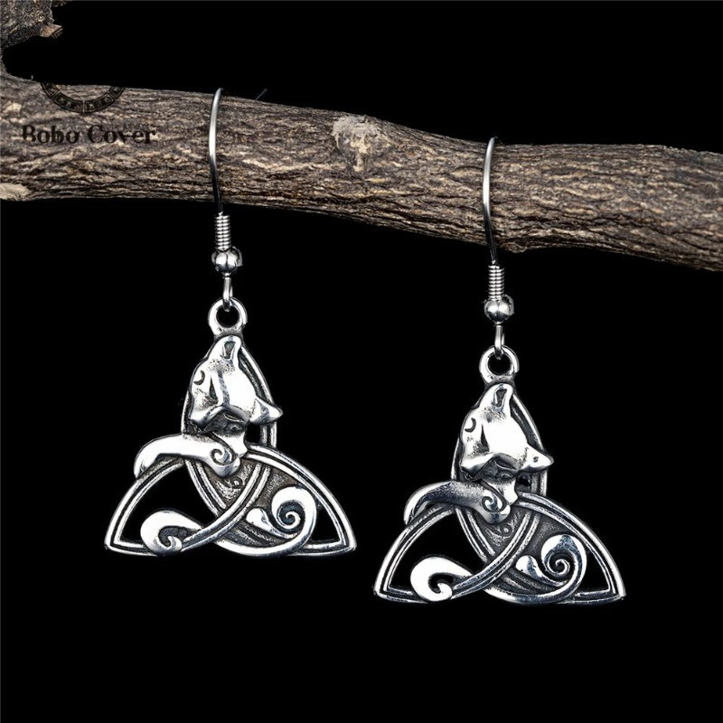 Avant Boucles d’Oreilles Viking Loup "Bijou Nordique Mythologique"