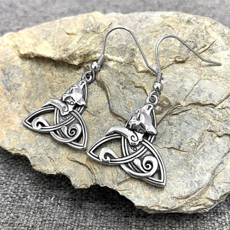 Vue Laterale Boucles d’Oreilles Viking Loup "Bijou Nordique Mythologique"