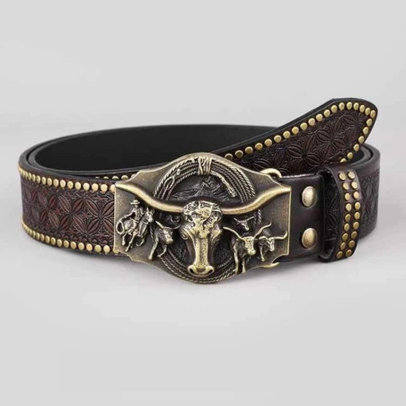 Vue face de la Ceinture Tête de Mort Western « Longhorn Hors-la-Loi »