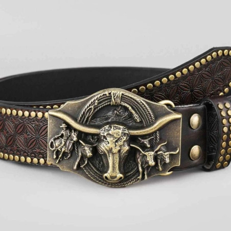 Vue détaillée de la Ceinture Tête de Mort Western « Longhorn Hors-la-Loi »