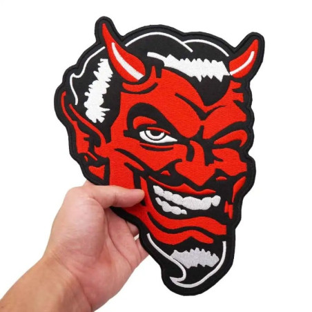 Écusson Diable Visage de Démon Rouge Souriant Style Vintage - 19x26cm