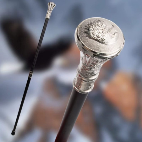 Magnifique Canne Goth Rock Tête d'Aigle Silver Eagle Totem