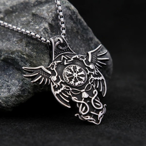 Avant Pendentif Viking Heaume de Terreur et Corbeaux d’Odin