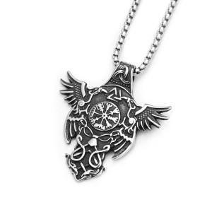 Vue generale Pendentif Viking Heaume de Terreur et Corbeaux d’Odin