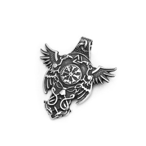 Pendentif Viking Heaume de Terreur et Corbeaux d’Odin