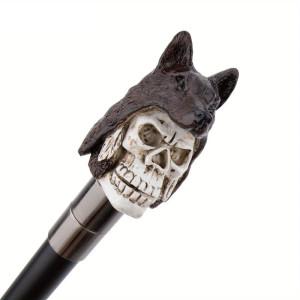 Vue de cote Canne Tête de Mort Loup "Wolf Spirit Shaman"