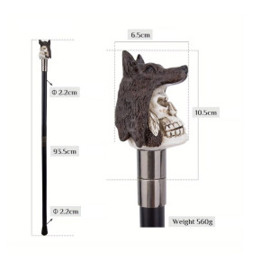 Dimensions Canne Tête de Mort Loup Wolf Spirit Shaman