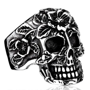 Bague Tête de Mort « Crâne Fleuri Mexicain »