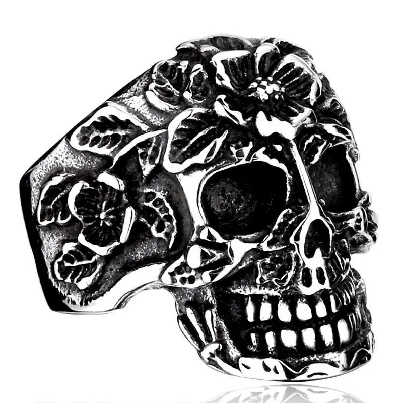 Bague Tête de Mort « Crâne Fleuri Mexicain »