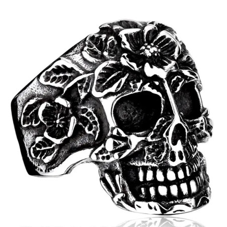 Bague Tête de Mort « Crâne Fleuri Mexicain »