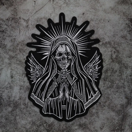 Écusson Tête de Mort Santa Muerte Ailée "Vierge de Mort en Prière et Halo Solaire" - 28.5x20cm
