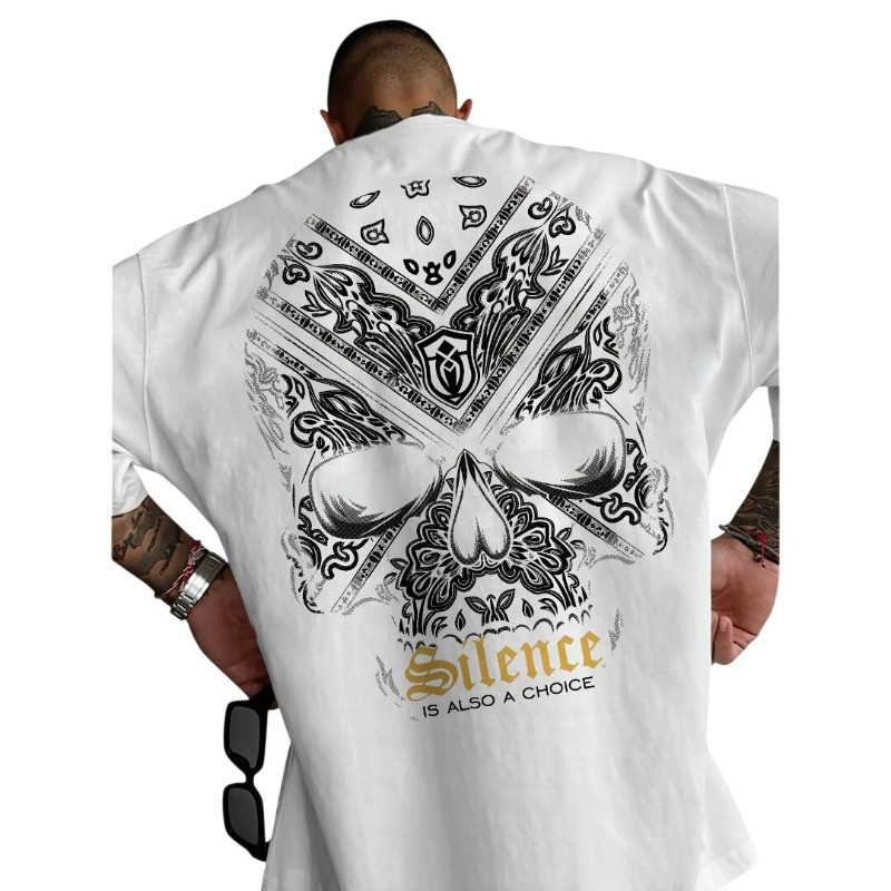 Vue Arrierre T-Shirt Tête de Mort « Le Choix du Silence » Couleur blanc