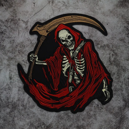 Écusson Tête de Mort "La Faucheuse Sanglante et sa Faux Géante" - 26x21cm