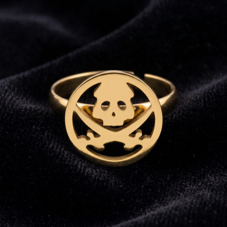 Magniffique Bague Tête de Mort « Jolly Roger Doré »