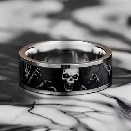 Vue de Face Bague Tête de Mort « Crânes des Ténèbres »