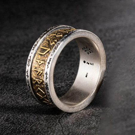 Vue de cote Chevalière Viking "Valknut & Vegvisir" - Argent Sterling 925
