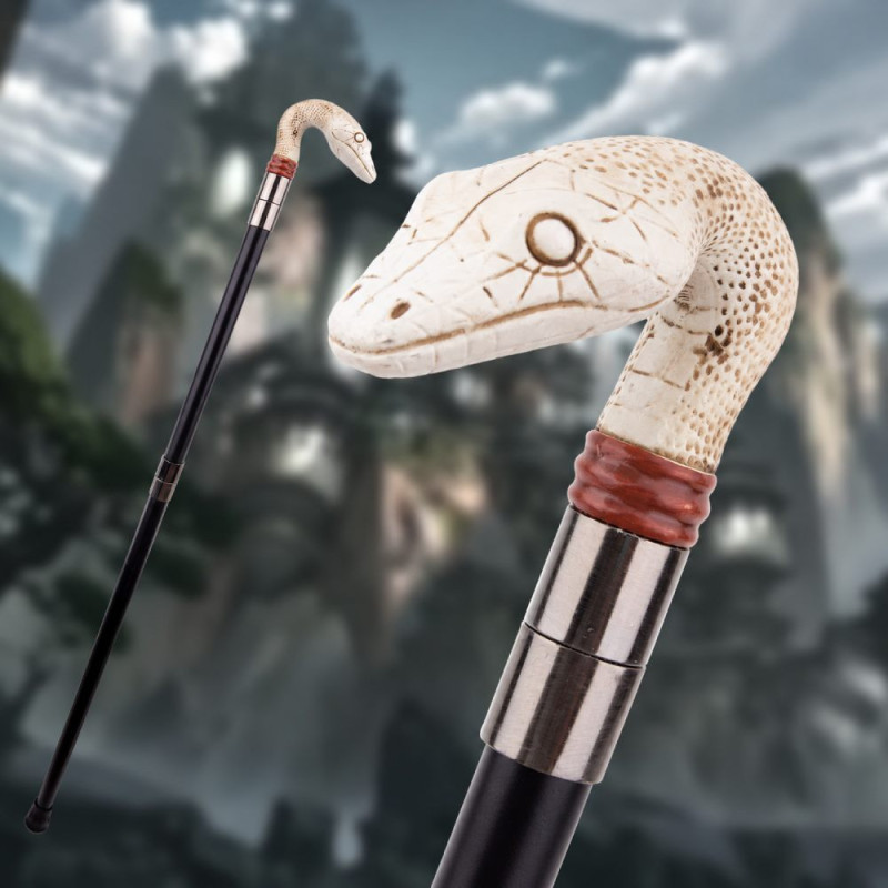Magnifique Canne Serpent Goth Rock Serpent Blanc des Sables