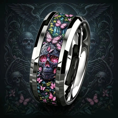 Bague Tête de Mort « Crâne aux Papillons »