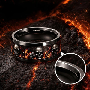 Vue de face Bague Tête de Mort « Crânes de Feu »