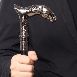 Magnifique Canne Tête de Cheval Destrier d'Argent