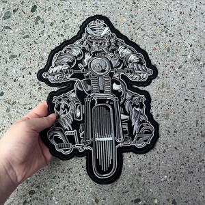 Écusson Tête de Mort Rider Squelette "Ape Hanger" et Moto Chopper - 31.4x29cm