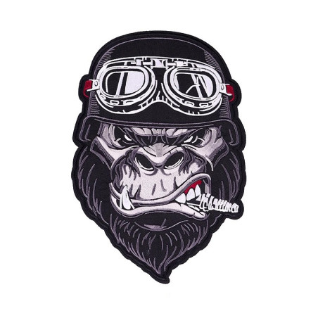 Écusson Tête de Mort Gorille Biker avec Casque et Lunettes - 19.4x28.2cm