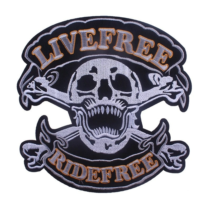 Écusson Tête de Mort Live Free Ride Free - 23.5x24cm