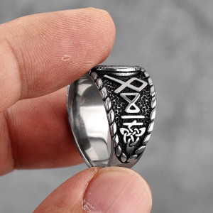 Vue Laterale Bague Viking Trident d'Odin  Couleur Argent