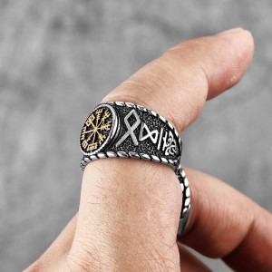 Vue portee Bague Viking Trident d'Odin - 2 couleurs au choix !