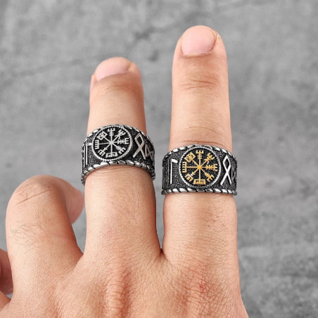 Vue portee Bague Viking Trident d'Odin - 2 couleurs au choix !