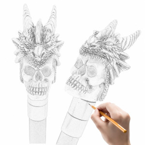 Design Canne Tête de Mort Crâne du Dragon Ancestral