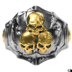 Bague Tête de Mort « Triade des Crânes » Couleur or