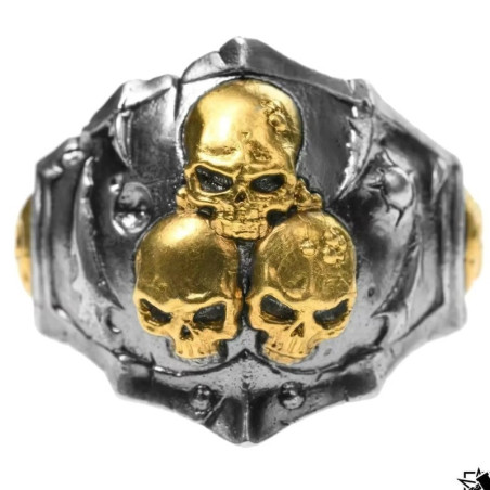 Bague Tête de Mort « Triade des Crânes » Couleur or