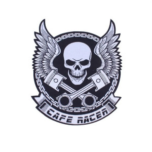 Écusson Tête de Mort Café Racer Pistons Ailés - 32.5x26.5cm