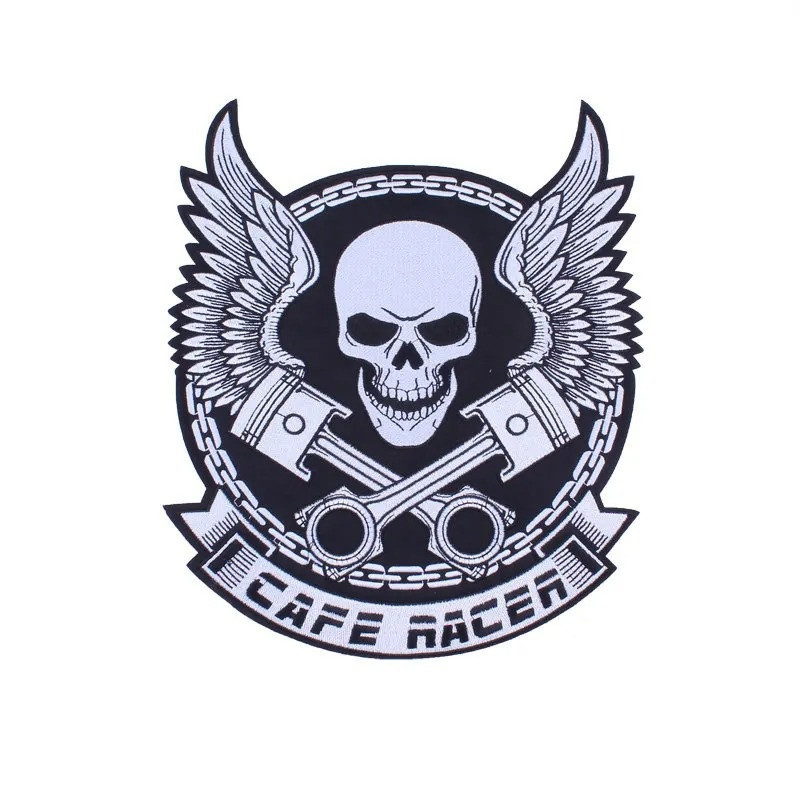 Écusson Tête de Mort Café Racer Pistons Ailés - 32.5x26.5cm