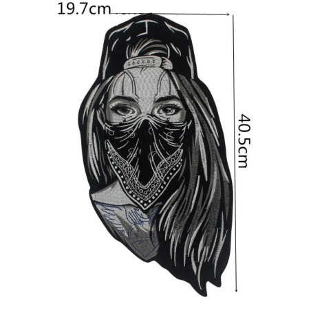 Dimensions Écusson Tête de Mort Femme Biker Masquée - 19.7x40.5cm