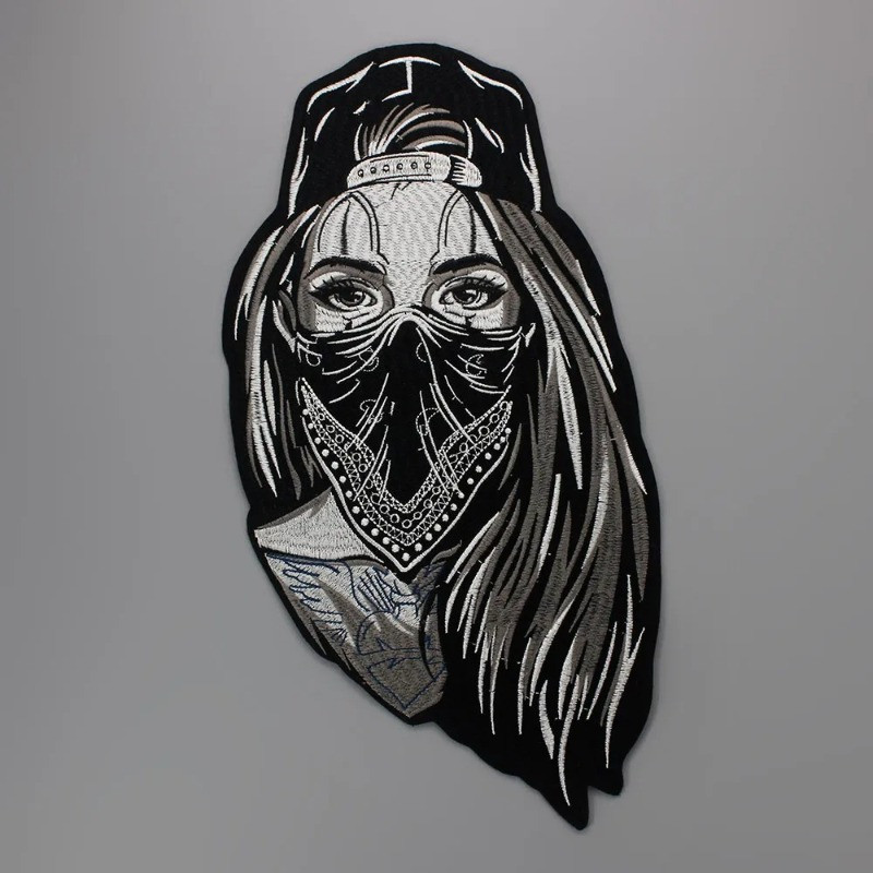 Écusson Tête de Mort Femme Biker Masquée - 19.7x40.5cm